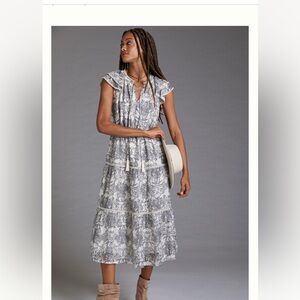 ANTHROPOLOGIE MOON RIVER Flutter-Sleeved Midi Dress Size Medium